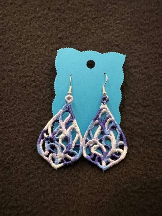 Simply Quilted Jewelry - Homemade Varigated Blue Lace Teardrop Earrings